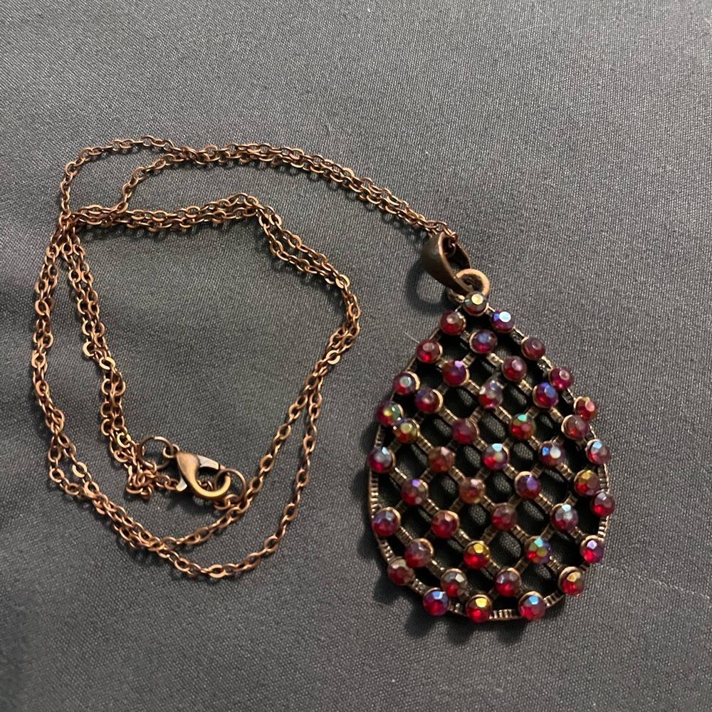Elegant Bronze AB Ruby garnet Teardrop Pendant Necklace minimalist